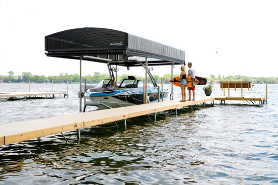 Boat Lift with Revolution Series Canopy and ShoreScreen