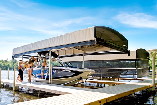 Boat Lift with Revolution Series Canopy and ShoreScreen