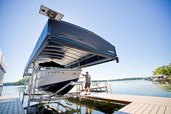 Boat Lift with Revolution Series Canopy and ShoreScreen