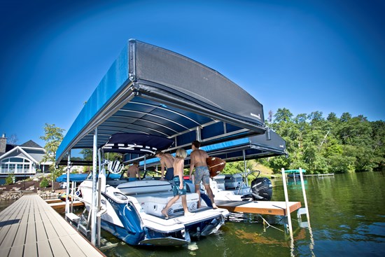 Boat Lift with Revolution Series Canopy and ShoreScreen